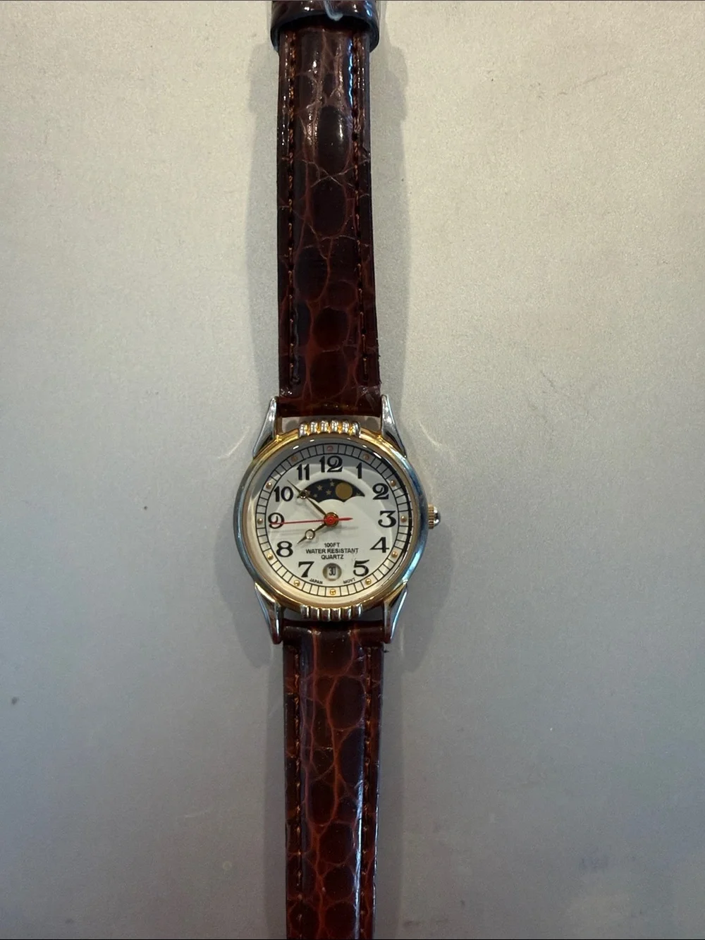 Classic Women's Moonphase Watch with Brown Leather Strap